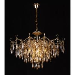 Lustre Pendente Ø78x52cm Metal e Cristal Dourado e Âmbar