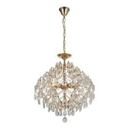 Lustre Pendente Ø42cm Metal e Cristal Dourado e Transparente