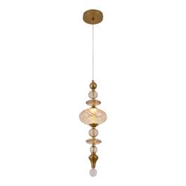 Pendente LED 3000K 6W Bivolt Ø15x51cm Metal e Vidro Bronze e Conhaque