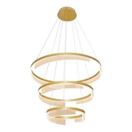Pendente LED Redondo Triplo 3000K 112W Bivolt Ø80cm Metal e Acrílico Dourado