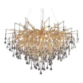 Pendente Ø80x45cm Metal e Cristal Dourado