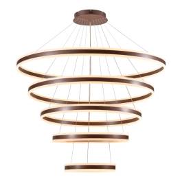 Pendente LED Redondo Quíntuplo 3000K 500W Bivolt Ø120cm Metal e Acrílico Marrom