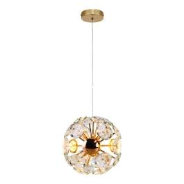Pendente LED Redondo 3000K 15W Bivolt Ø20cm Metal e Cristal Dourado