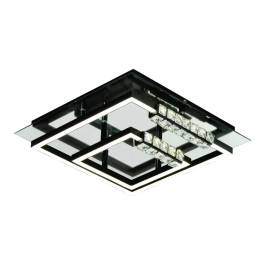 Plafon de Sobrepor LED Quadrado 3000K 42W Bivolt 36,5x36,5x13cm Metal, Cristal e Silicone Cromado e Preto