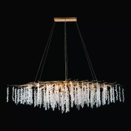 Lustre Pendente Ø180x55cm Metal e Cristal Dourado e Transparente