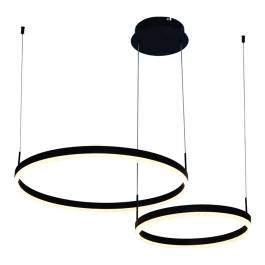 Conjunto de Pendentes LED Redondo Duplo 3000K 62W Bivolt Ø60cm Alumínio e Acrílico Preto