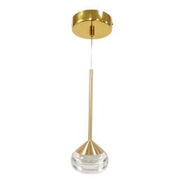 Pendente LED 3500K 5W Bivolt Ø8,7x24cm Metal e Cristal Dourado