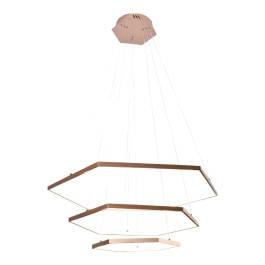 Pendente LED Sextavado Triplo 3000K 70W Bivolt 80x80cm Alumínio e Silicone Rosê