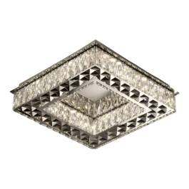 Plafon de Sobrepor LED Quadrado 3000K/4000K/6000K Multitemperatura 32W Bivolt 35x35cm Metal e Cristal Cromado e Transparente