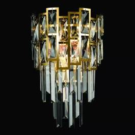 Arandela de Parede 42x26cm Inox e Cristal Dourado e Transparente
