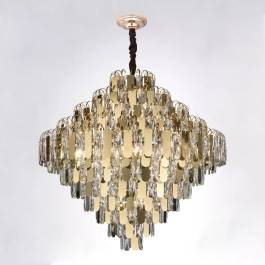Lustre Pendente Ø80x73cm Metal e Cristal Dourado e Transparente