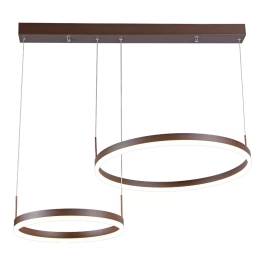 Pendente LED Redondo Duplo 3000K 63W Bivolt Ø60cm Alumínio e Acrílico Marrom