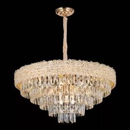 Lustre Pendente Redondo Ø75x36cm Metal e Cristal Dourado e Transparente