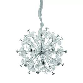 Pendente Redondo Ø72cm Metal e Cristal Cromado e Transparente