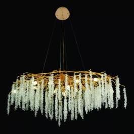 Lustre Pendente Ø120x45cm Metal e Cristal Dourado e Transparente