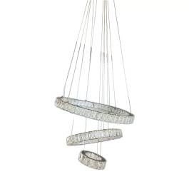 Pendente LED Redondo Triplo 3000K/4000K/6000K Multitemperatura 80W Bivolt Ø60cm Metal e Cristal Dourado