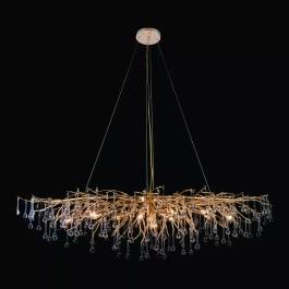 Pendente Ø120x45cm Metal e Cristal Dourado