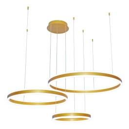 Conjunto de Pendentes LED Redondo 3000K 226W Bivolt Ø80cm Metal e Acrílico Dourado Escovado