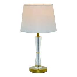 Abajur 55xØ30cm Metal, Cristal e Linho Bronze, Transparente e Branco