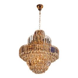 Lustre Pendente Ø50x64cm Metal e Cristal Dourado e Transparente