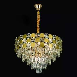 Lustre Pendente Ø60x40cm Metal e Cristal Dourado e Transparente
