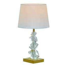 Abajur 56xØ33cm Metal, Cristal e Linho Bronze, Transparente e Branco