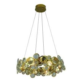 Pendente Redondo Ø60x20cm Inox e Cristal Dourado e Transparente