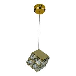 Pendente LED Quadrado 3000K 9W Bivolt 11x11cm Inox e Cristal Dourado