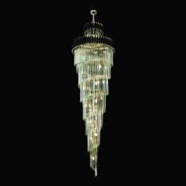 Lustre Pendente 260xØ80cm Metal e Cristal Preto e Transparente