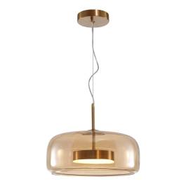 Pendente LED 3000K 8W Bivolt Ø33x15cm Metal e Vidro Bronze e Conhaque