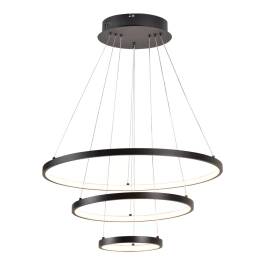 Pendente LED Redondo Triplo 3000K 75W Bivolt Ø60cm Metal e Silicone Preto