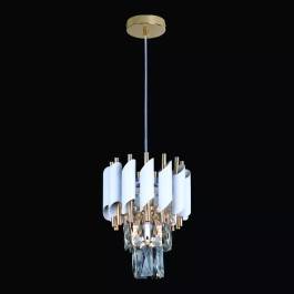 Lustre Pendente Redondo Ø20x26cm Metal e Cristal Branco