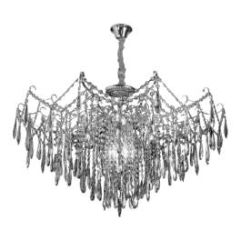 Lustre Pendente Ø95x60cm Metal e Cristal Cromado