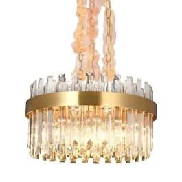 Lustre Pendente Redondo Ø60x33cm Inox e Cristal Bronze e Transparente