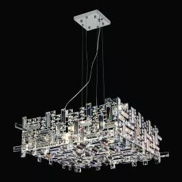 Pendente Quadrado 22x57x57cm Inox e Cristal Cromado e Transparente