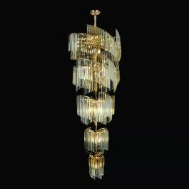Lustre Pendente Redondo 200xØ80cm Metal e Cristal Dourado e Transparente
