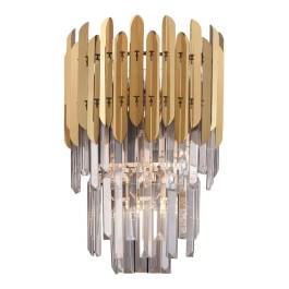 Arandela de Parede 41x27cm Inox e Cristal Dourado e Transparente