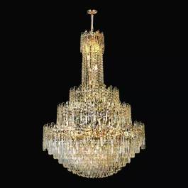 Lustre Pendente Ø120x180cm Metal e Cristal Dourado e Transparente