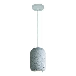 Pendente Ø9x16cm Metal, Concreto e Pedra Branco