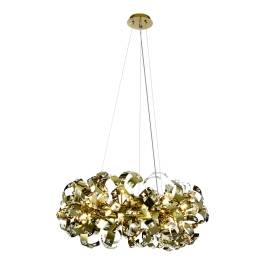 Pendente Redondo Ø80x40cm Inox e Cristal Dourado e Transparente