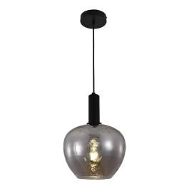 Pendente Ø23x18cm Metal e Vidro Preto e Fumê