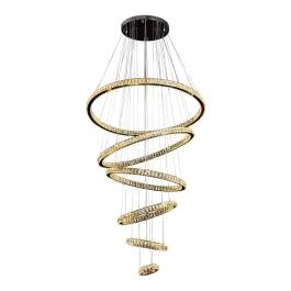Pendente LED Redondo Séxtuplo 6000K 165W Bivolt Ø120cm Metal e Cristal Cromado