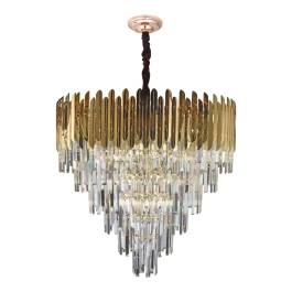 Lustre Pendente Ø80x75cm Metal e Cristal Dourado e Transparente