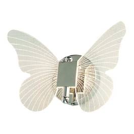 Arandela de Parede LED Mini Borboleta 3000K 6W Bivolt 18x24cm Metal e Acrílico Cromado
